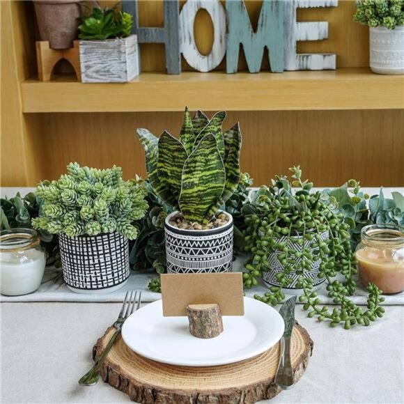 Set of 3 small artificial succulent potted plants faux greenery for home office - Picture 2 of 8